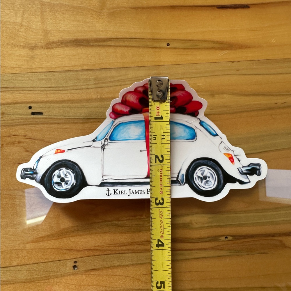 Kiel James Patrick KJP Volkswagen White Bug Car Christmas Red Bow Sticker - Picture 4 of 4